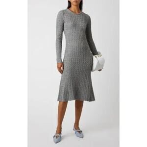Mansur Gavriel Cableknit Sweater Dress Gray Alpaca Wool Silk Long Sleeve Sz L